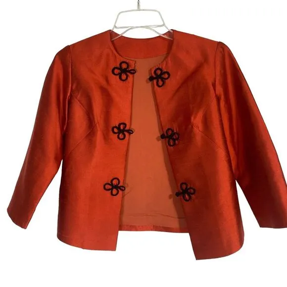 Vtg‎ 60s Handmade Pencil Dress Jacket Red Orange Silk Shoes Purse XS READ
