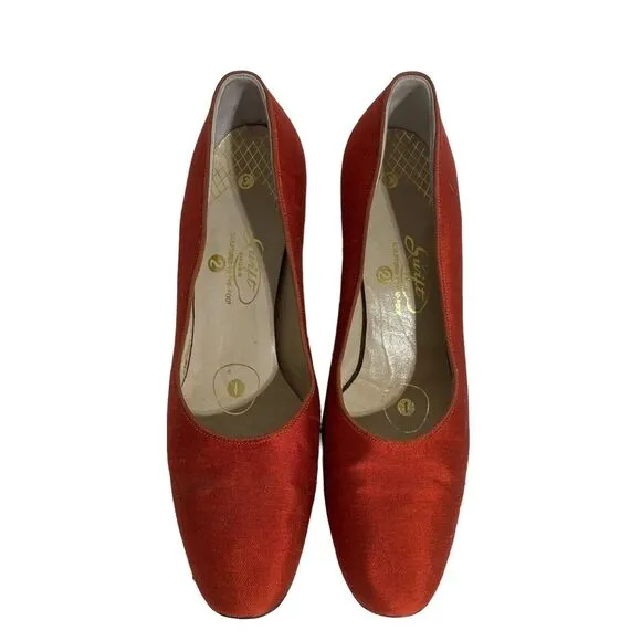 Vtg‎ 60s Handmade Pencil Dress Jacket Red Orange Silk Shoes Purse XS READ