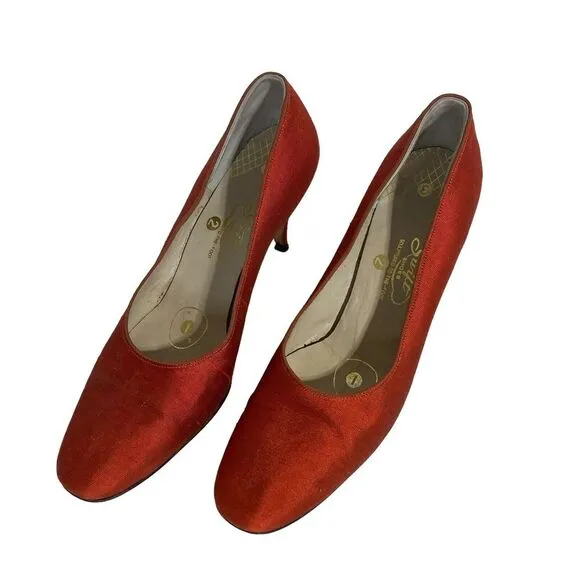 Vtg‎ 60s Handmade Pencil Dress Jacket Red Orange Silk Shoes Purse XS READ