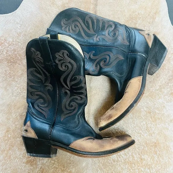 VTG 70s hand tooled leather cowgirl wedding festival boho Durango Boots 8.5