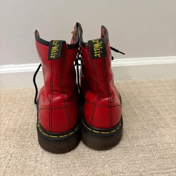 Vtg 90s Dr‎ Martens MADE IN ENGLAND 8 Eyelet Boots Cherry Red Mens Size 4 EUR 36