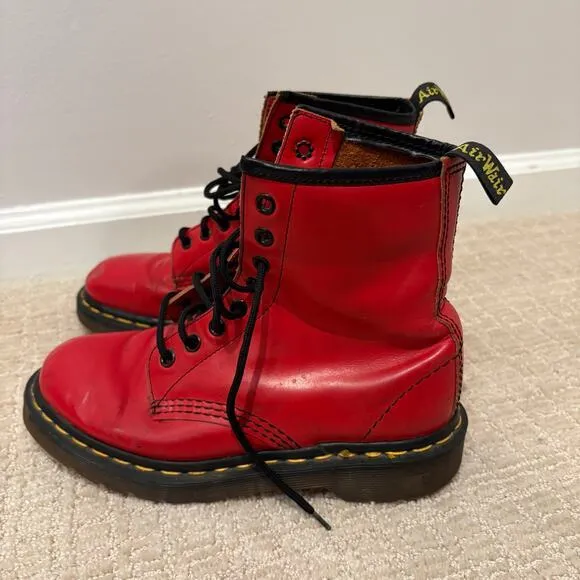 Vtg 90s Dr‎ Martens MADE IN ENGLAND 8 Eyelet Boots Cherry Red Mens Size 4 EUR 36