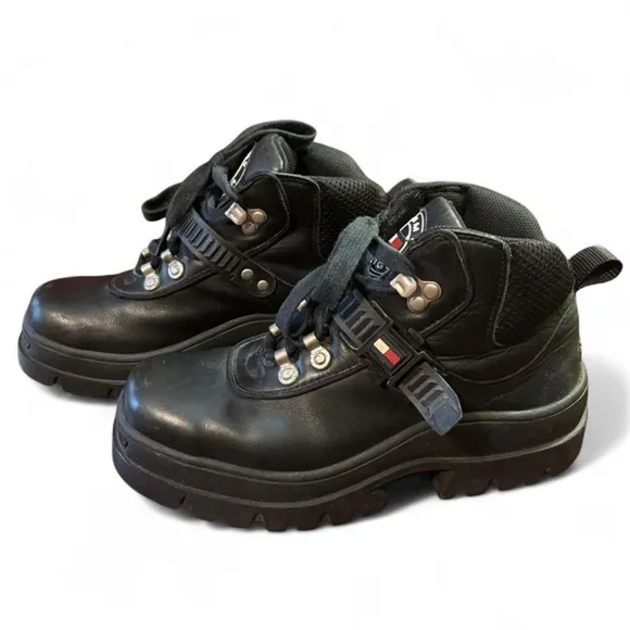 VTG 90s Tommy Hilfiger Women's 8.5 Platform Ankle Combat Boots Streetwear Strap