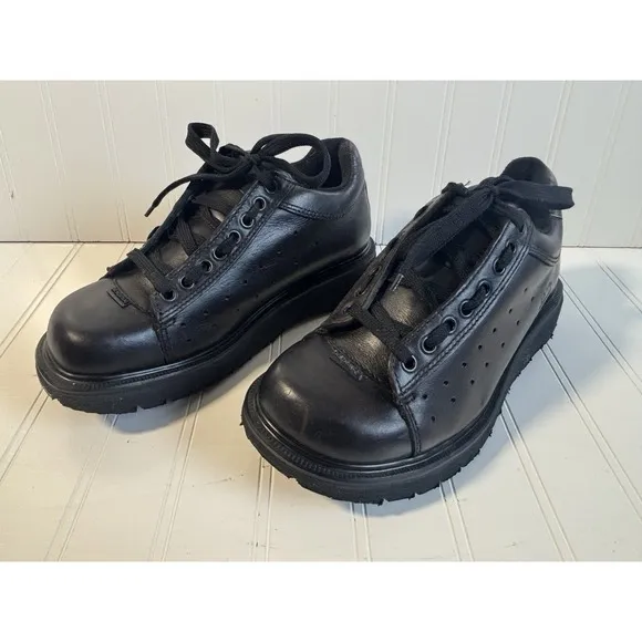 vtg black Dr Martens 9094 chunky leather saddle shoes england UK 6 US Womens 8