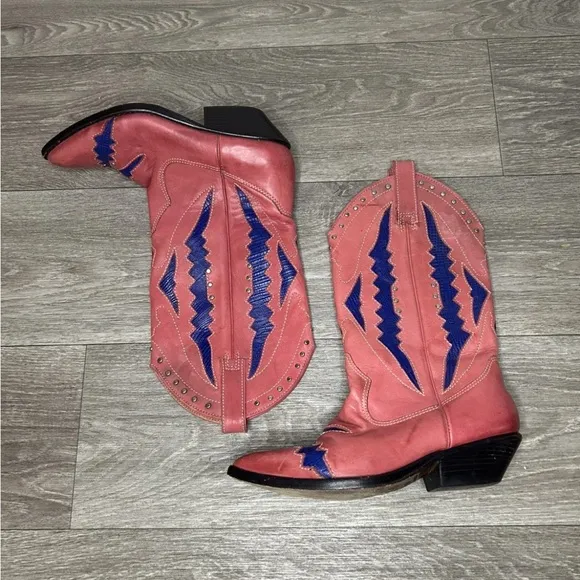 VTG Circles Brand Pink &amp; Purple Leather Cowboy Boots Size 6 Brazil Rare Western