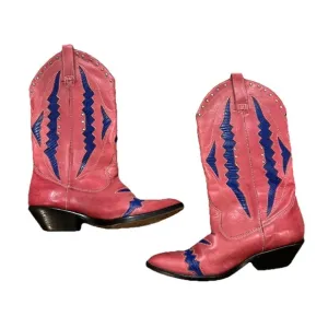 VTG Circles Brand Pink &amp; Purple Leather Cowboy Boots Size 6 Brazil Rare Western