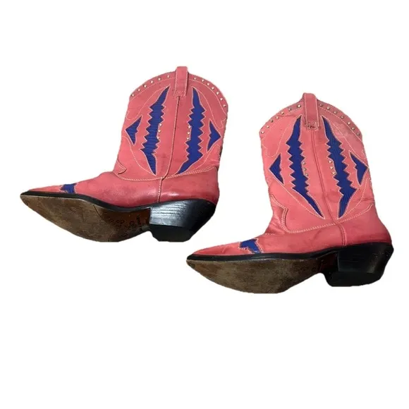 VTG Circles Brand Pink &amp; Purple Leather Cowboy Boots Size 6 Brazil Rare Western