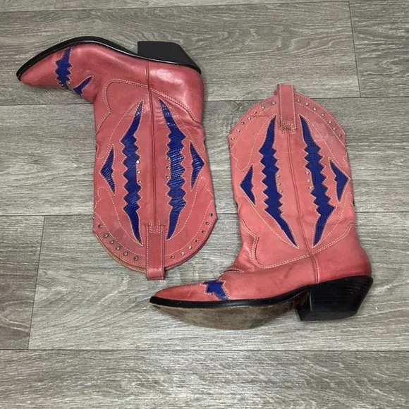 VTG Circles Brand Pink &amp; Purple Leather Cowboy Boots Size 6 Brazil Rare Western