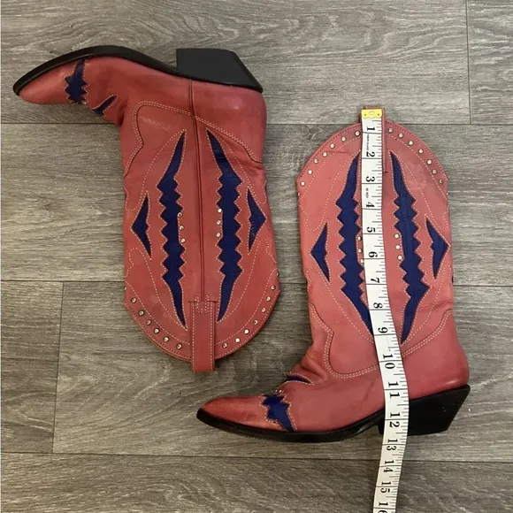 VTG Circles Brand Pink &amp; Purple Leather Cowboy Boots Size 6 Brazil Rare Western