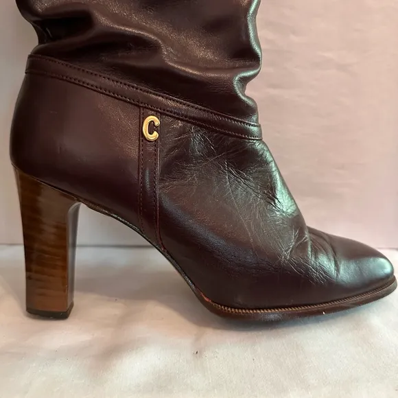 Vtg| Cobbies | knee high | side zipper | maroon | 1970’s | stacked heel | boots