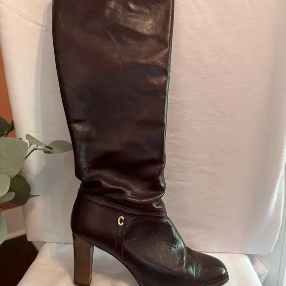 Vtg| Cobbies | knee high | side zipper | maroon | 1970’s | stacked heel | boots