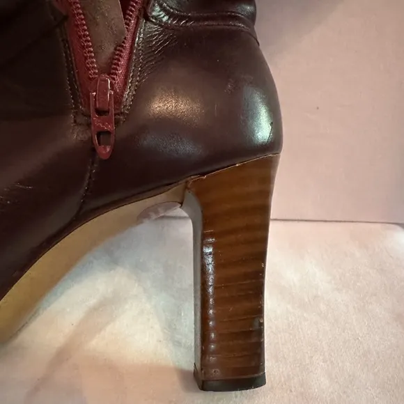 Vtg| Cobbies | knee high | side zipper | maroon | 1970’s | stacked heel | boots