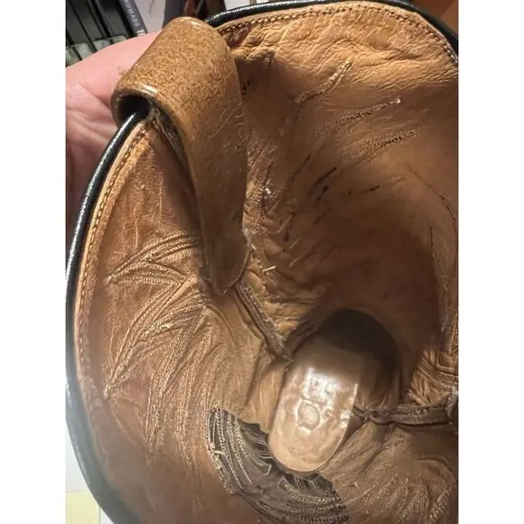 Vtg Dan Post Antique Brown Leather Pointed Toe Cowboy Boots Mens Size 7D 6154