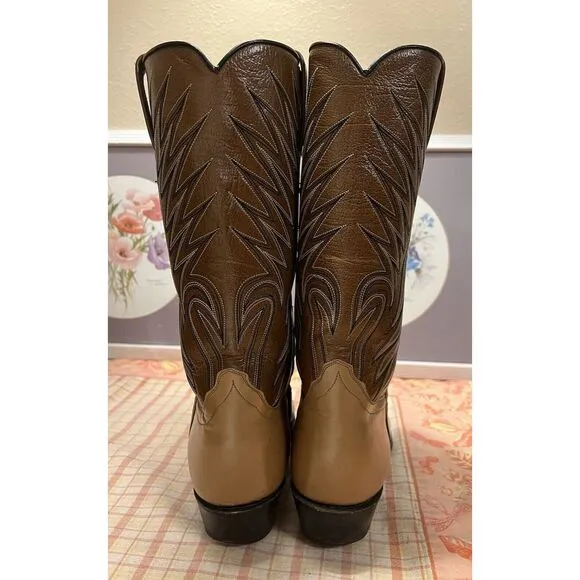 Vtg Dan Post Antique Brown Leather Pointed Toe Cowboy Boots Mens Size 7D 6154