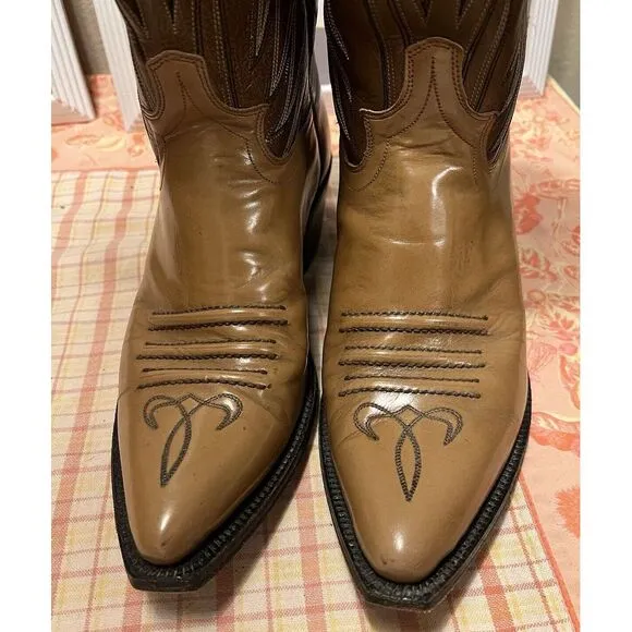 Vtg Dan Post Antique Brown Leather Pointed Toe Cowboy Boots Mens Size 7D 6154