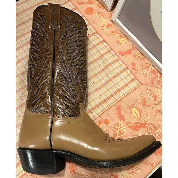 Vtg Dan Post Antique Brown Leather Pointed Toe Cowboy Boots Mens Size 7D 6154