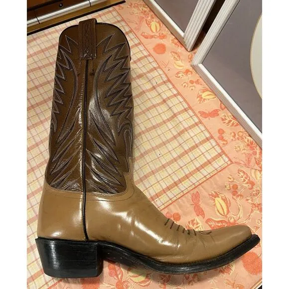 Vtg Dan Post Antique Brown Leather Pointed Toe Cowboy Boots Mens Size 7D 6154