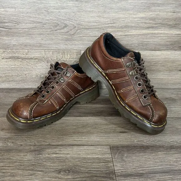 VTG‎ Dr Martens Oxford Unisex US 5 Brown Leather Chunky Platform Shoes Doc Docs