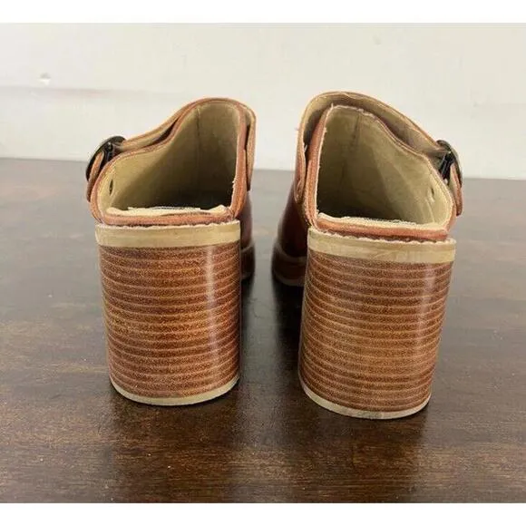 Vtg Frye Campus Chunky Mule Clogs Womens 11 Brown Tan Dover Leather Shoes RARE