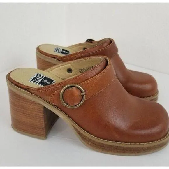 Vtg Frye Campus Chunky Mule Clogs Womens 11 Brown Tan Dover Leather Shoes RARE