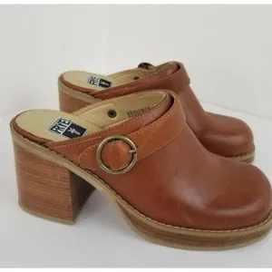 Vtg Frye Campus Chunky Mule Clogs Womens 11 Brown Tan Dover Leather Shoes RARE