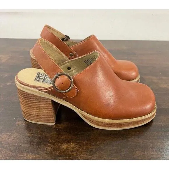 Vtg Frye Campus Chunky Mule Clogs Womens 11 Brown Tan Dover Leather Shoes RARE