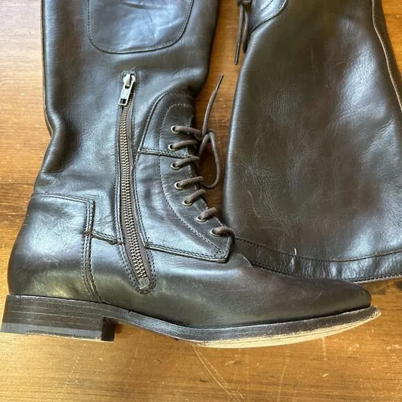 VTG Frye Leather Brown 7 Lace Up Side Zip EUC Classic 70’s Retro Boho