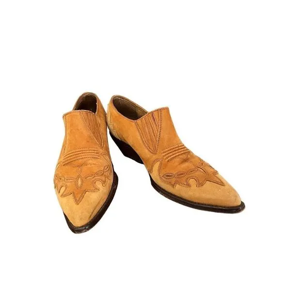 Vtg Guess 2 Tone Leather Women’s Sz 8 Western Ankle Booties Camel Brown Tan Y2K