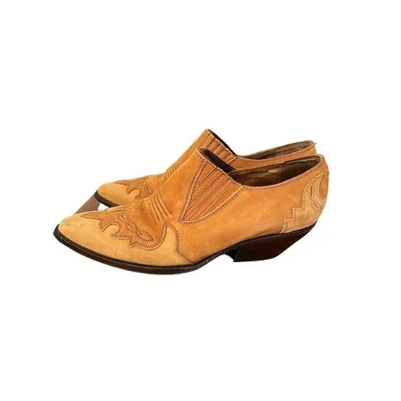 Vtg Guess 2 Tone Leather Women’s Sz 8 Western Ankle Booties Camel Brown Tan Y2K