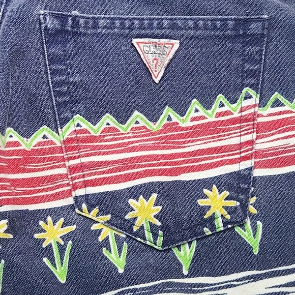 Vtg Guess Womens Shorts Denim Size 28 Festival Rave Hippie Floral 90s Summer HTF