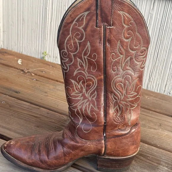 Vtg Justin Brown Leather Style 1651 Size 7 D Cowboy Boots Western Style
