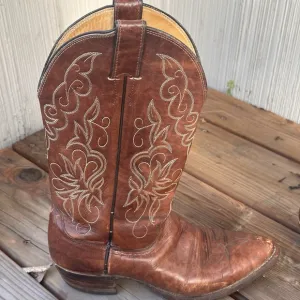 Vtg Justin Brown Leather Style 1651 Size 7 D Cowboy Boots Western Style
