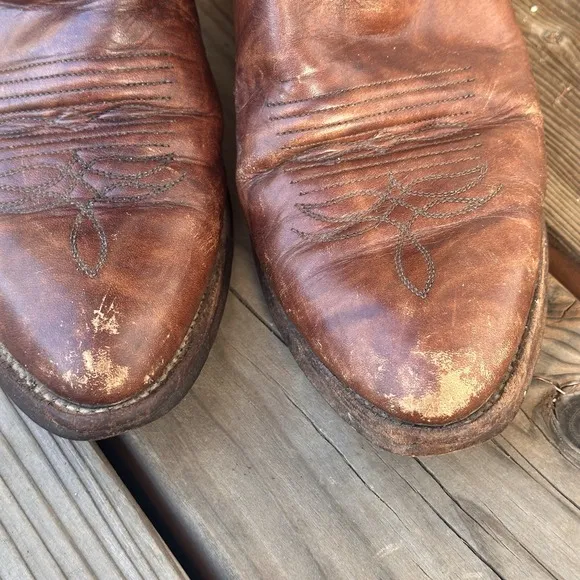 Vtg Justin Brown Leather Style 1651 Size 7 D Cowboy Boots Western Style