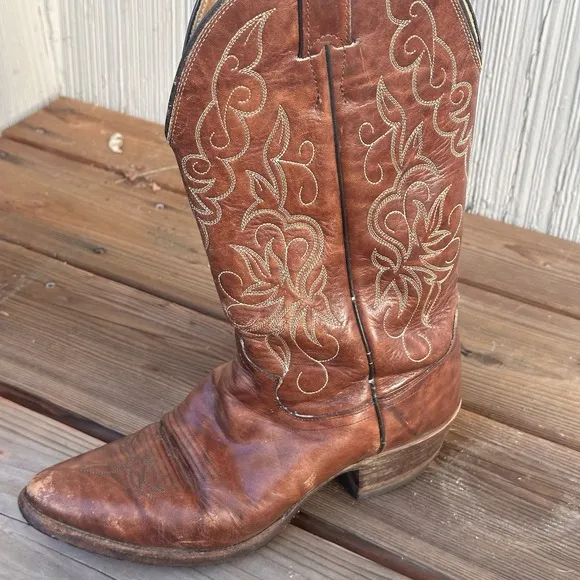 Vtg Justin Brown Leather Style 1651 Size 7 D Cowboy Boots Western Style