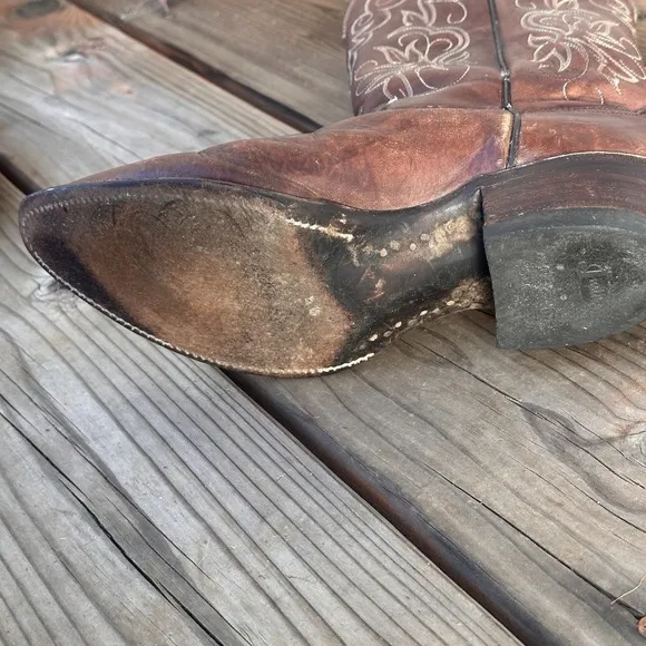 Vtg Justin Brown Leather Style 1651 Size 7 D Cowboy Boots Western Style