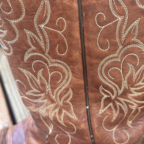 Vtg Justin Brown Leather Style 1651 Size 7 D Cowboy Boots Western Style