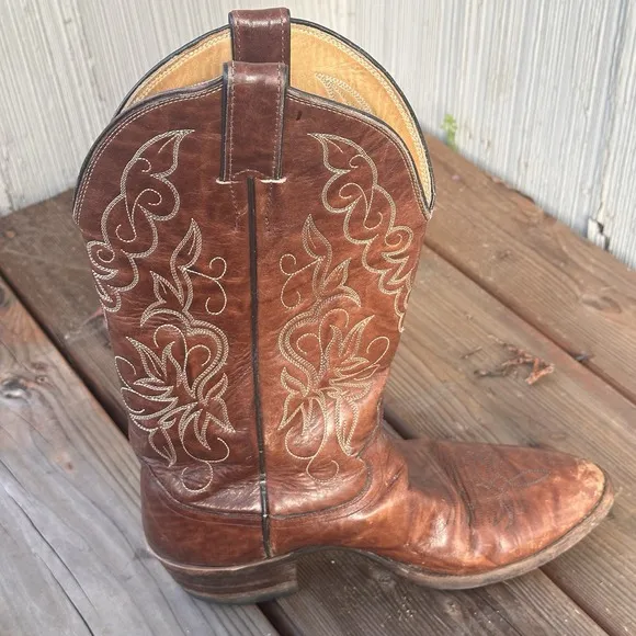 Vtg Justin Brown Leather Style 1651 Size 7 D Cowboy Boots Western Style