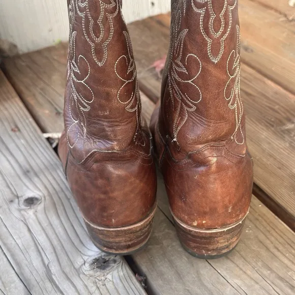 Vtg Justin Brown Leather Style 1651 Size 7 D Cowboy Boots Western Style