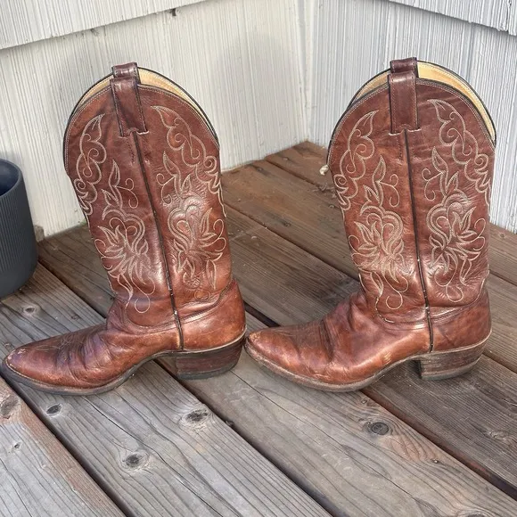 Vtg Justin Brown Leather Style 1651 Size 7 D Cowboy Boots Western Style