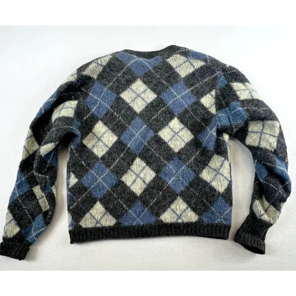Vtg Kurt Cobain Mohair Wool Argyle Cardigan Sweater Grunge Fuzzy Shaggy L