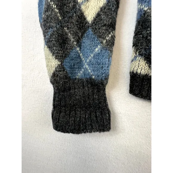 Vtg Kurt Cobain Mohair Wool Argyle Cardigan Sweater Grunge Fuzzy Shaggy L