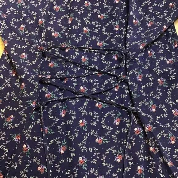 Vtg Rampage Dress Juniors Size 9 Floral Print Tie Back Long Sleeve Blue **READ
