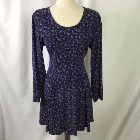 Vtg Rampage Dress Juniors Size 9 Floral Print Tie Back Long Sleeve Blue **READ