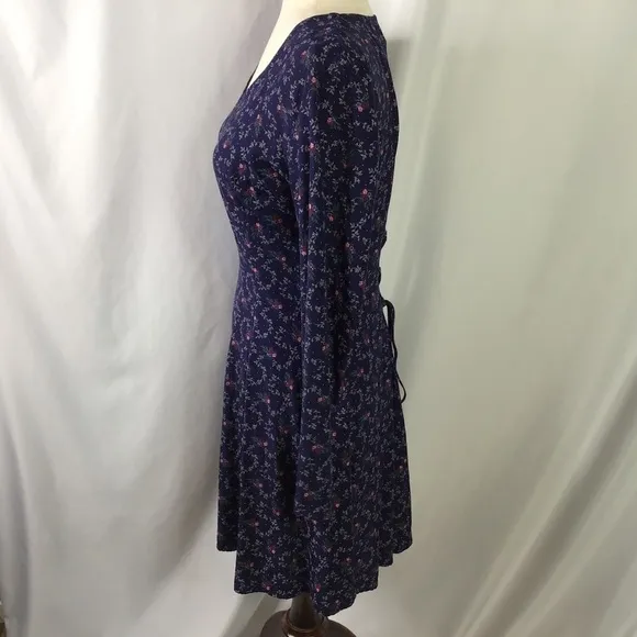 Vtg Rampage Dress Juniors Size 9 Floral Print Tie Back Long Sleeve Blue **READ