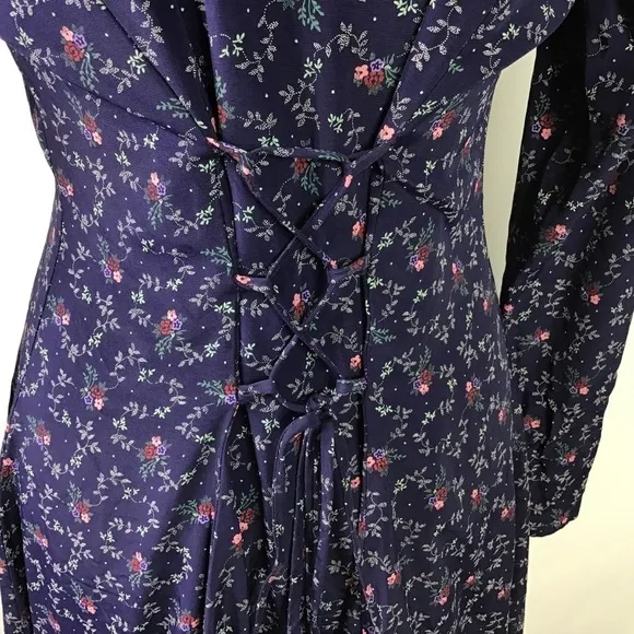 Vtg Rampage Dress Juniors Size 9 Floral Print Tie Back Long Sleeve Blue **READ
