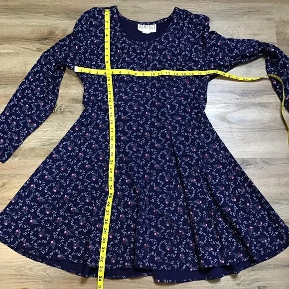 Vtg Rampage Dress Juniors Size 9 Floral Print Tie Back Long Sleeve Blue **READ