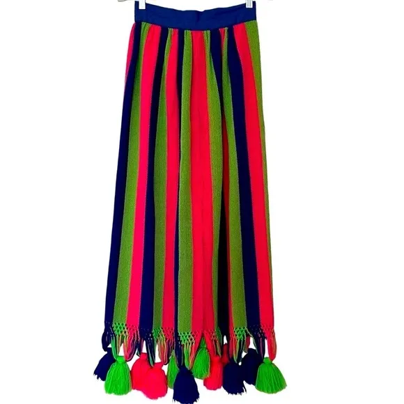 VTG RARE 1970’s GEORGIA CHARUHAS WOVEN MULTICOLORED TASSEL SKIRT SIZE SMALL