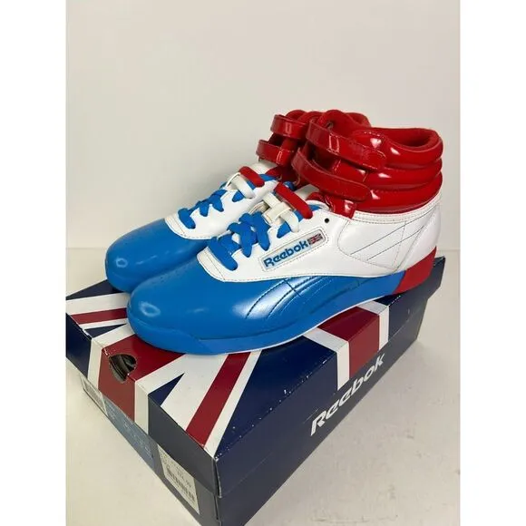 Vtg Reebok Shoes Womens Sz 8.5 Freestyle Hi Top Retro Red‎ White Blue Classics