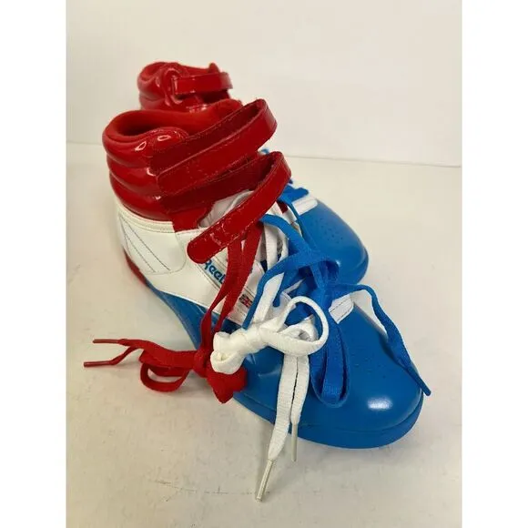Vtg Reebok Shoes Womens Sz 8.5 Freestyle Hi Top Retro Red‎ White Blue Classics