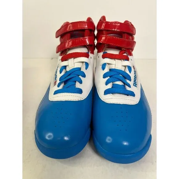 Vtg Reebok Shoes Womens Sz 8.5 Freestyle Hi Top Retro Red‎ White Blue Classics